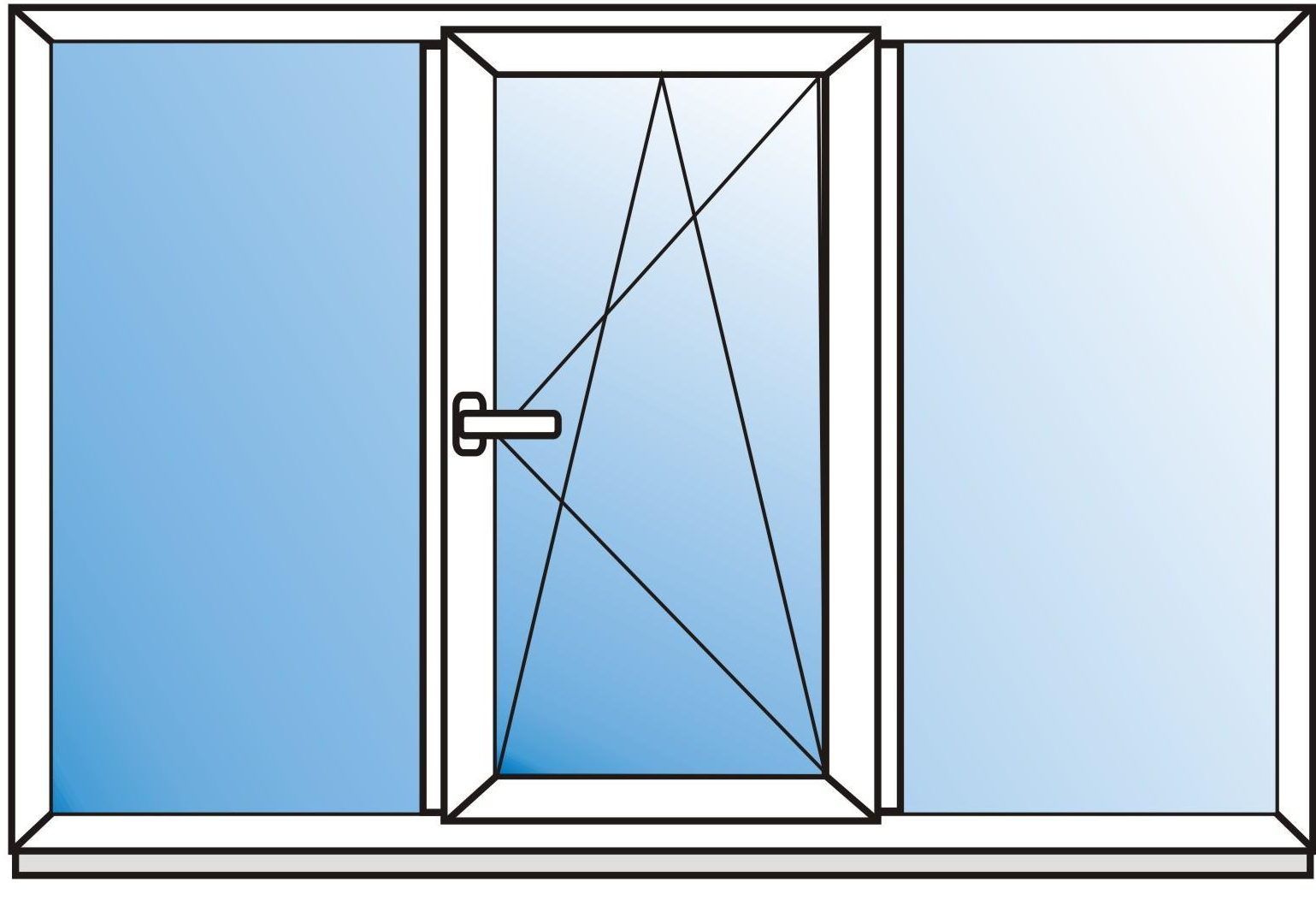 Чертеж трехстворчатого окна